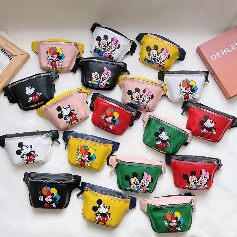 Disney-riñonera de Mickey Mouse para niño y niña, bolsa de plátano, bonita, de Minnie, cruzada, monedero