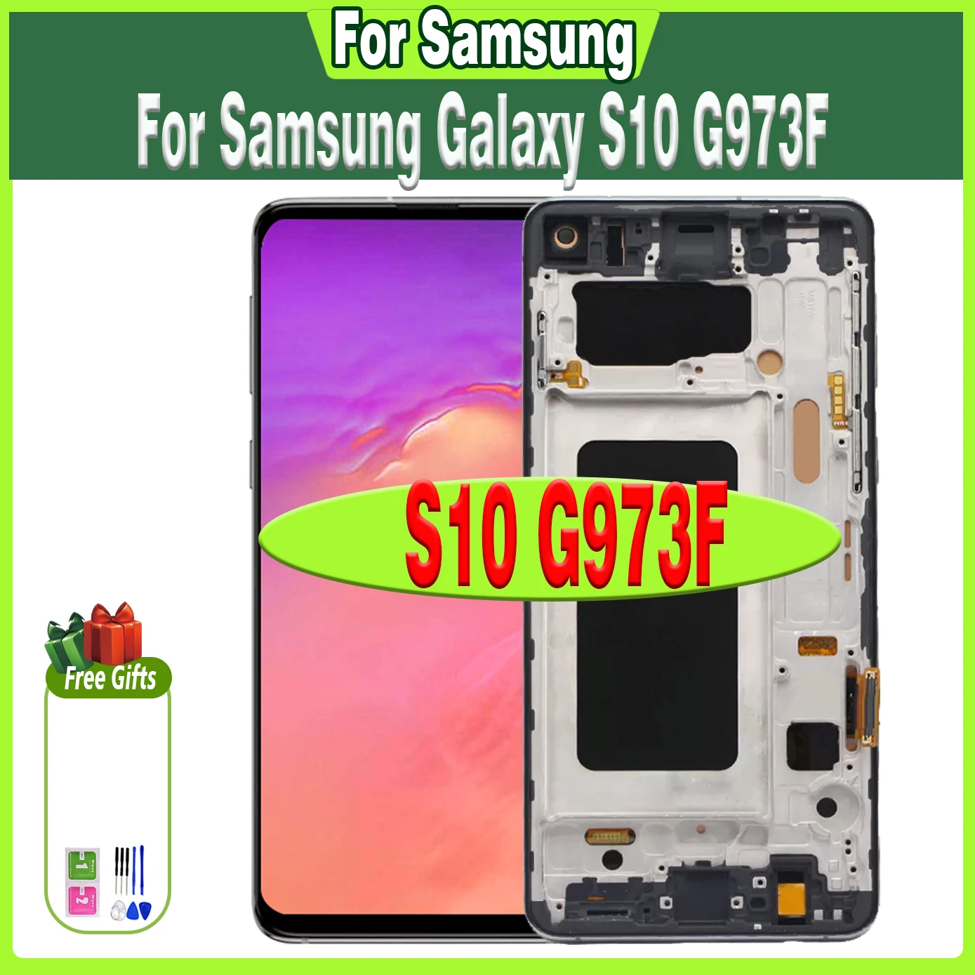 

100% Tested High Quality TFT For Samsung Galaxy S10 SM-G973F SM-G973W LCD SM-G973U Display Digitizer Touch Screen With Frame