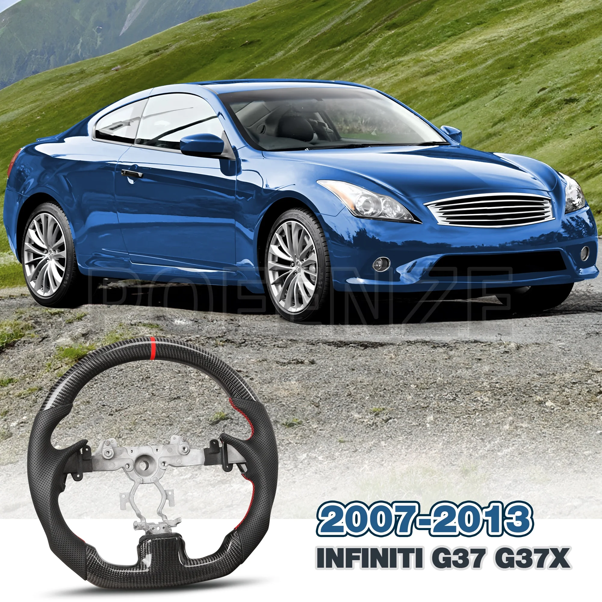 Infiniti G37 G37X 2007-2013, Steering Wheel D-shaped Flat-bottom Nappa Perforated Leather Grip Carbon Fiber Steering Wheel