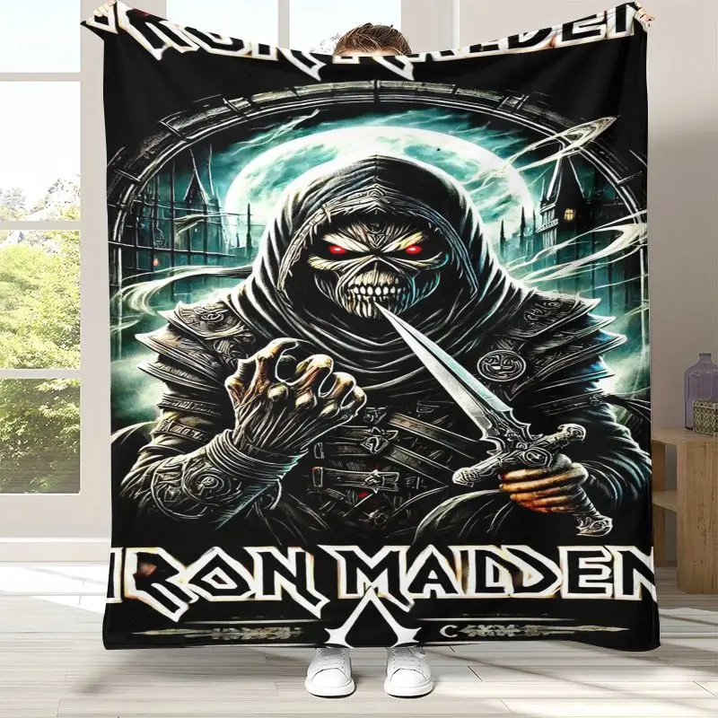 Vintage Eddie I-Iron M-Maiden Cartoon Sign Flannel Throw Blanket,Cozy Blanket for Bed,Sofa,Living Room,Picnic,Camping,Home Decor