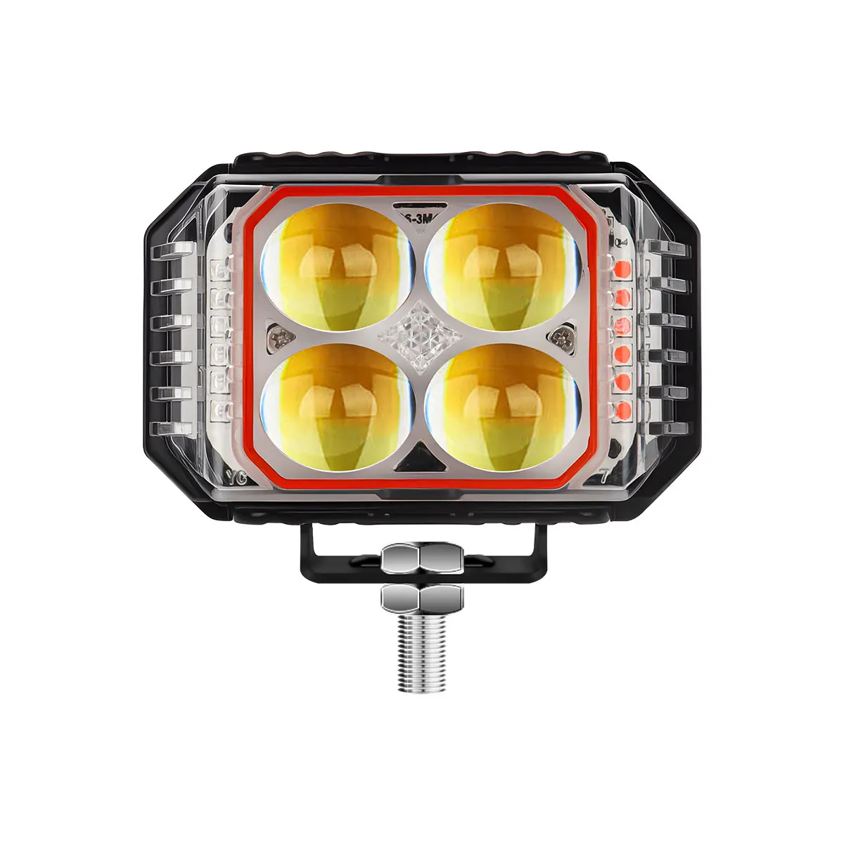 AliExpress KEVANLY 1PCS 4 LED Motorcycle Spotlights Lens Headlights Dual Color High Low Beam Red Blue Strobe Light for Dirt Bike SUV UTV ATV Car