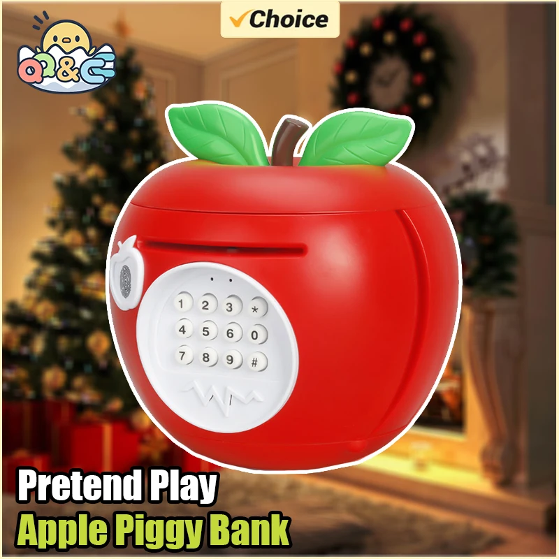 Cute Piggy Bank Cartoon Money Boxes Apple Piggy Bank with Password Fingerprint Coins Saving for Note Children Xmas New Year Gift