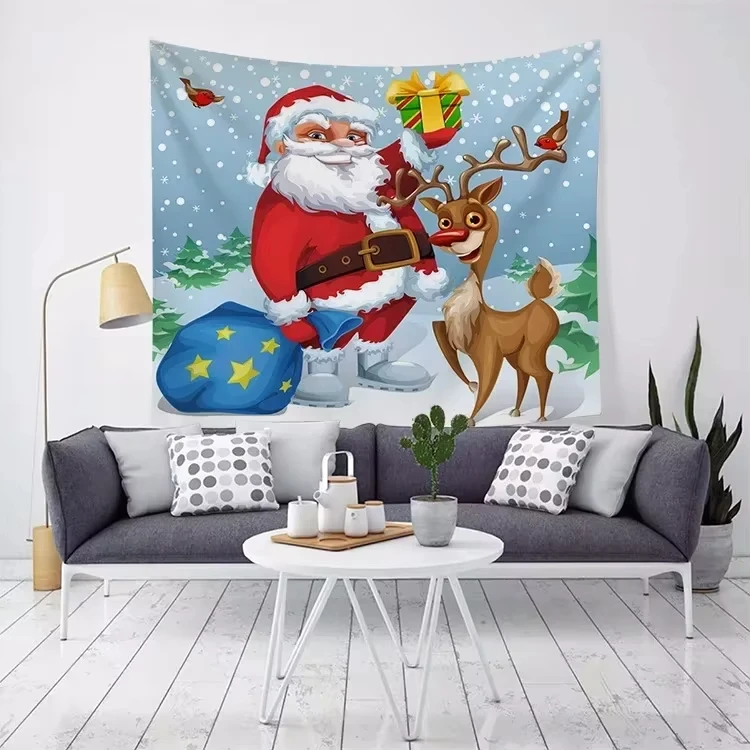 

Christmas Wall Tapestry Snowman for Dorm Room Tapestry Saint Claus Print Home Wall Decoration Golden Elk Wall Hanging Tapestry