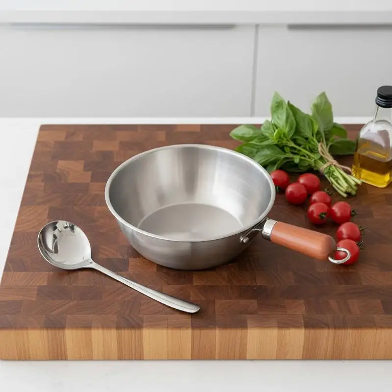 Stainless Steel Instant Noodle Pot Small Pot For One Person High-value Appearance Wood Handle Snack Pot Small Cooking Pot