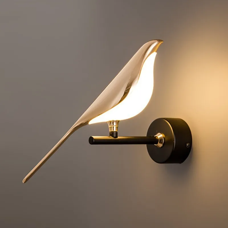 LED Magpie Bird Wall Lamp Modern Simple Bedroom Bedside Living Room Scandinavian Aisle Staircase Lamps Lanterns Gold Wall Light