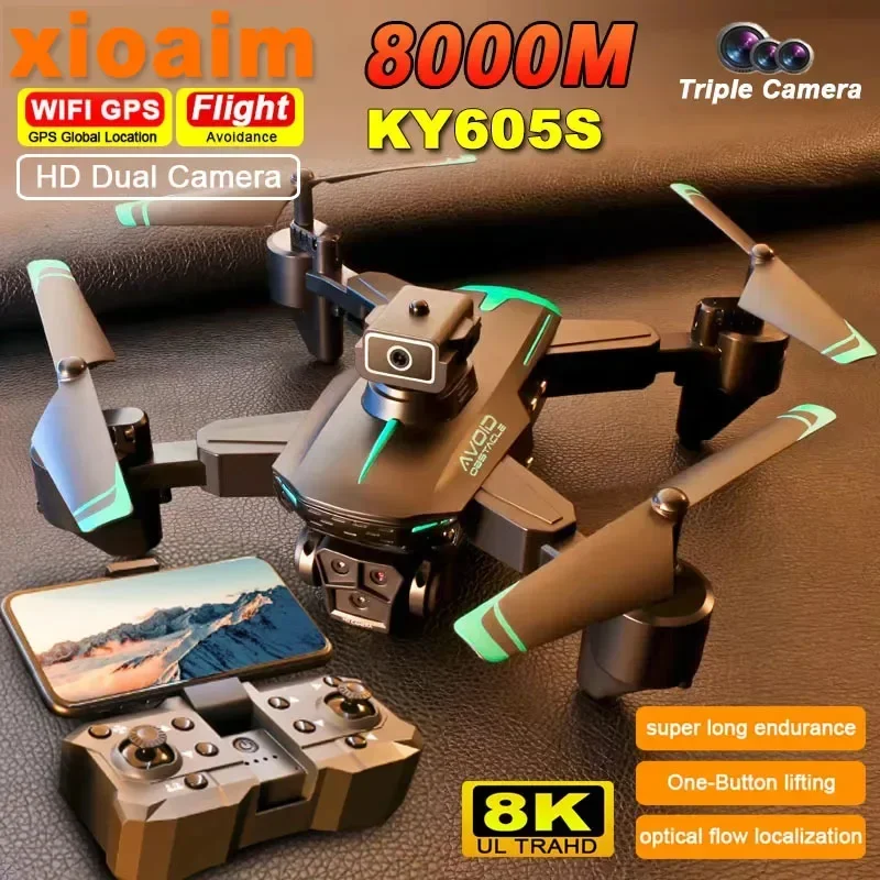 For Xiaomi KY605S RC Drone 8K With Three Camera Wide Angle Optical Flow Localization Four-way Obstacle Avoidance Quadcopter