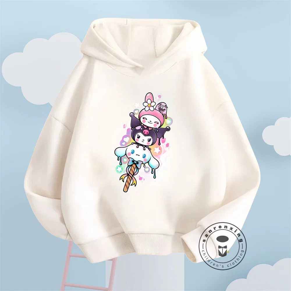 Cuddly Cinnamoroll Cartoon Hoodies for Kids Soft Long Sleeves Kawaii Graphics Warm Sanrio Fashion Tops for Autumn Winter Season