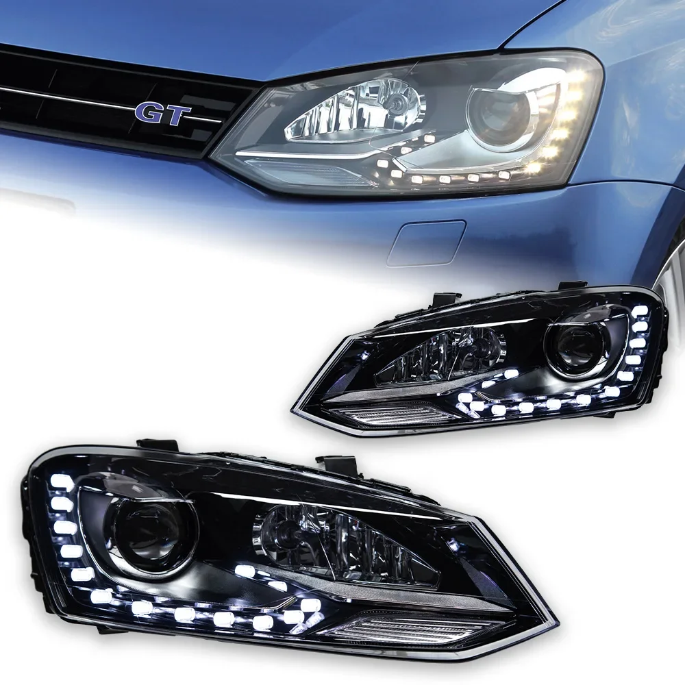 

Фары Haina для VW Polo 2009-2016, светодиодные передние фары, линзы проектора Tsi Drl, ближний свет, автомобильные аксессуары