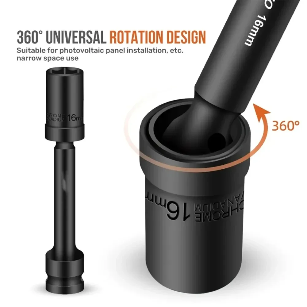 Impactdraaibare Hex-Aansluitkop Adapter 1/2 Inch Aandrijving Universele Verbinding Cr-Mo Stalen Sleutel Converter 12-19Mm