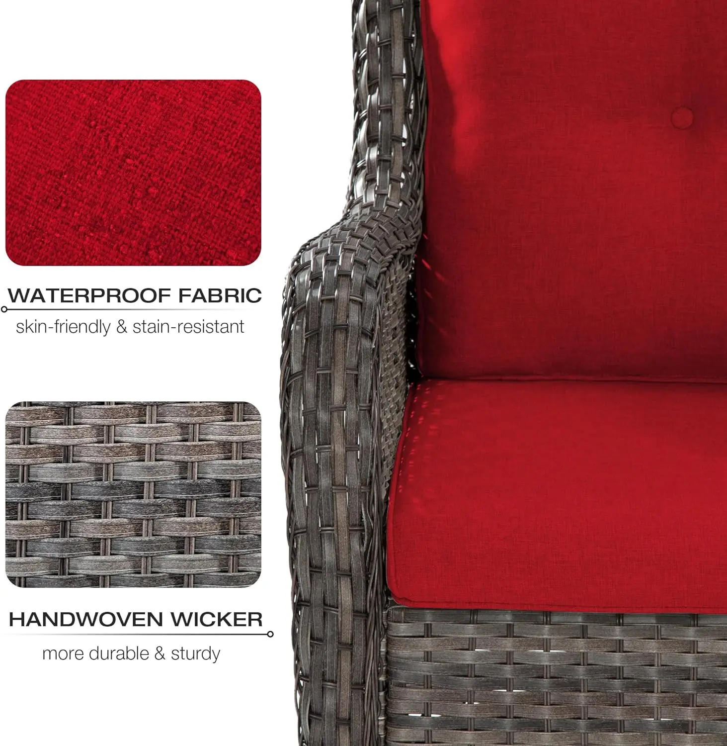 Outdoor Swivel Rocker Patio Cadeiras Set, Wicker Patio Bistro Set, Premium Fabric Cushions, 2 e Matching Side Table, 3 pcs