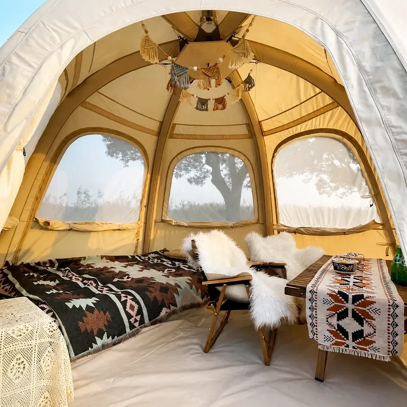 TC Cotton Hexagonal Inflatable Tent Outdoor Sun Protection Camping Portable Folding Ball Tent