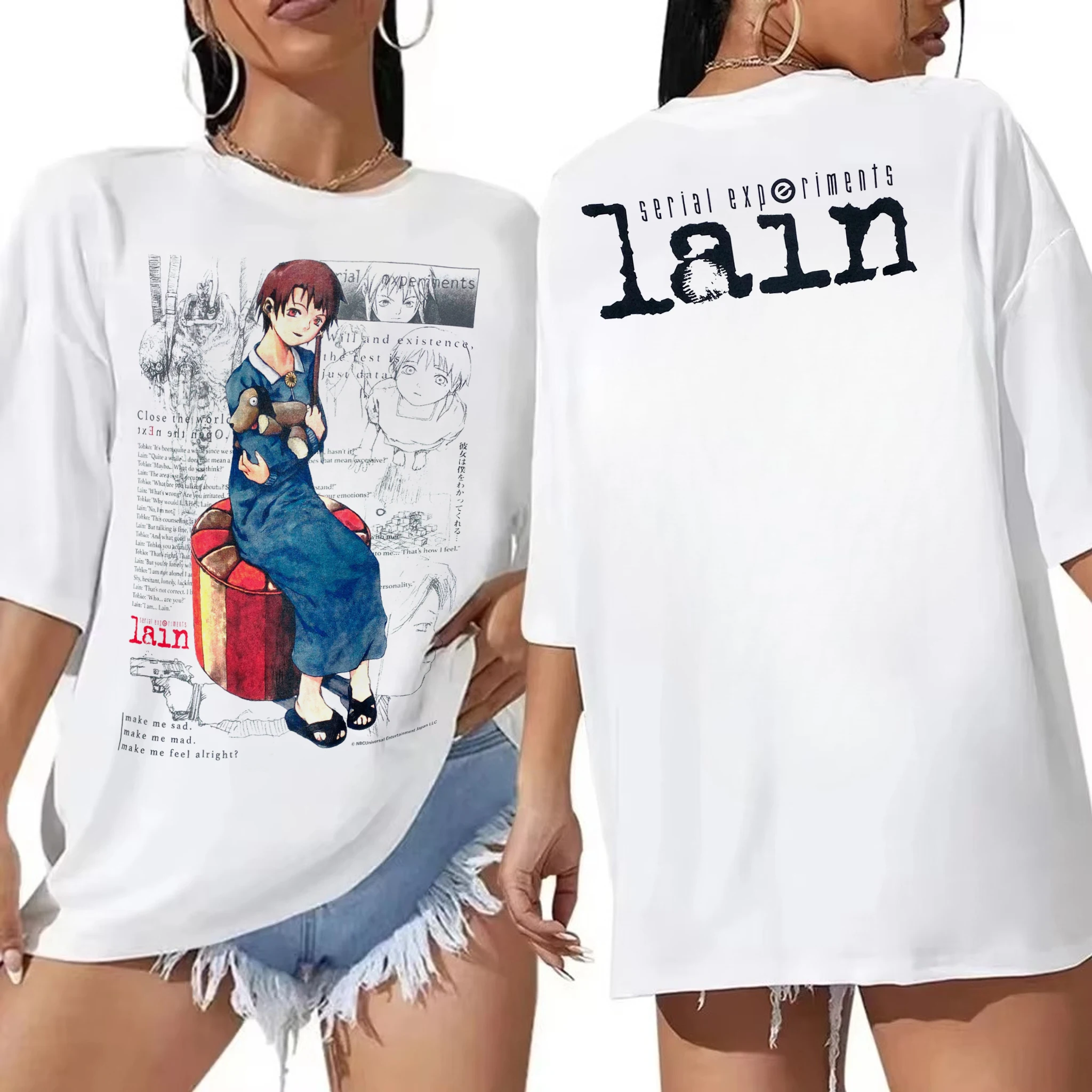 Anime Serial Experiment Lain Graphic Print Cotton T-shirt Japanese Manga Street Trend Clothing Men Women Harajuku Y2K Streetwear