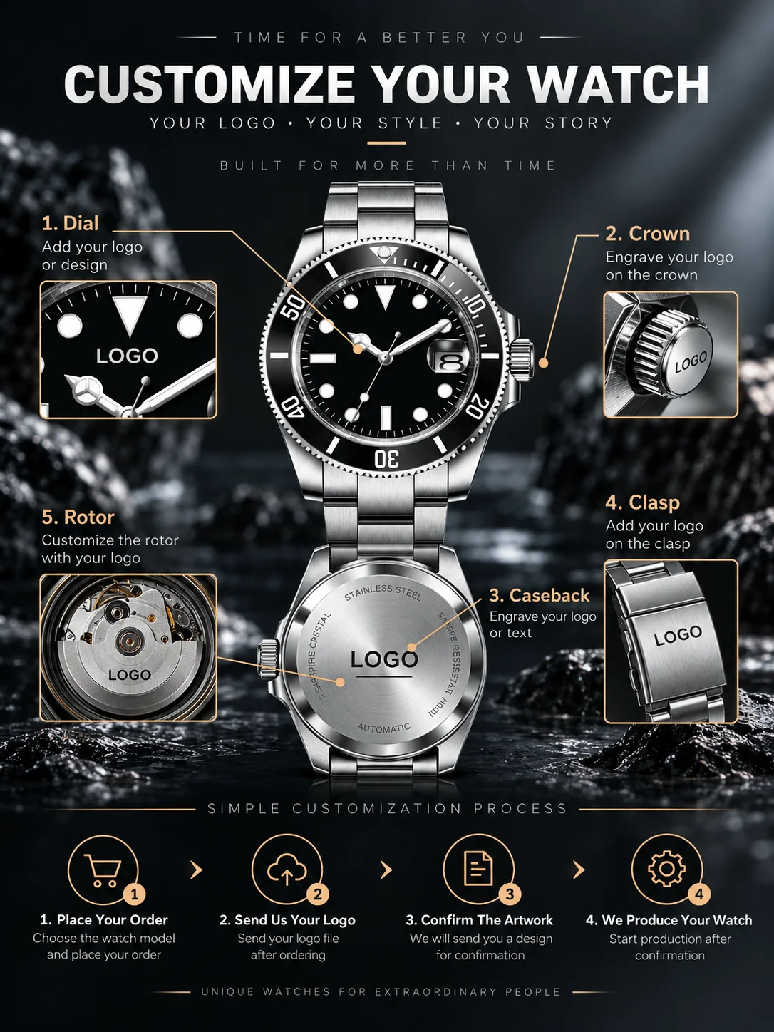 CORGEUT Custom Logo Automatic Watch Men NH35 Miyota Sapphire Crystal Ceramic Bezel 100M Waterproof Luminous Steel Wristwatch