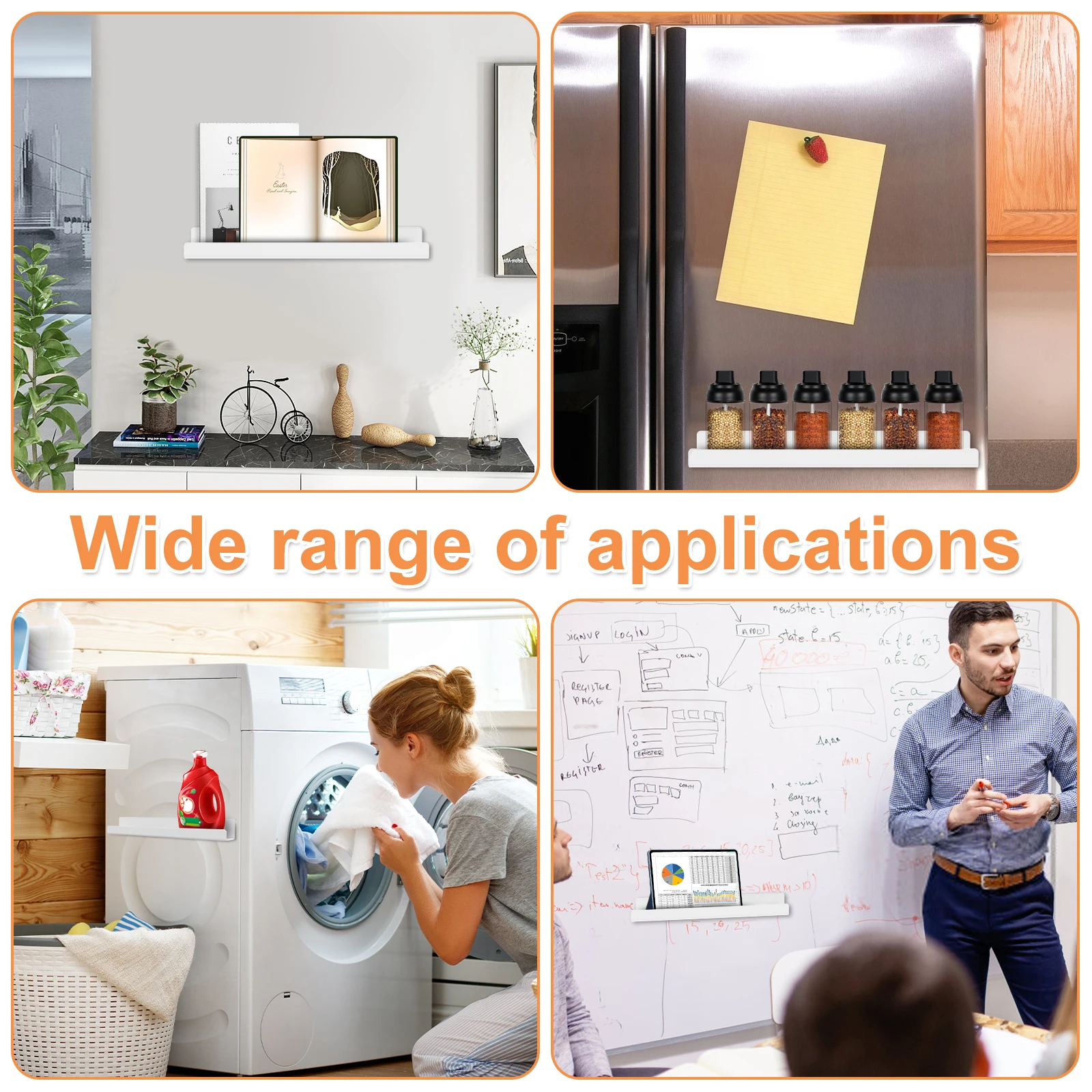 رف كتب مغناطيسي للسبورة البيضاء ، رف كتب معدني قابل لإعادة الاستخدام ، حاصل على ، وشاشات عرض كتب مغناطيسية ، 17 بوصة ، 2.