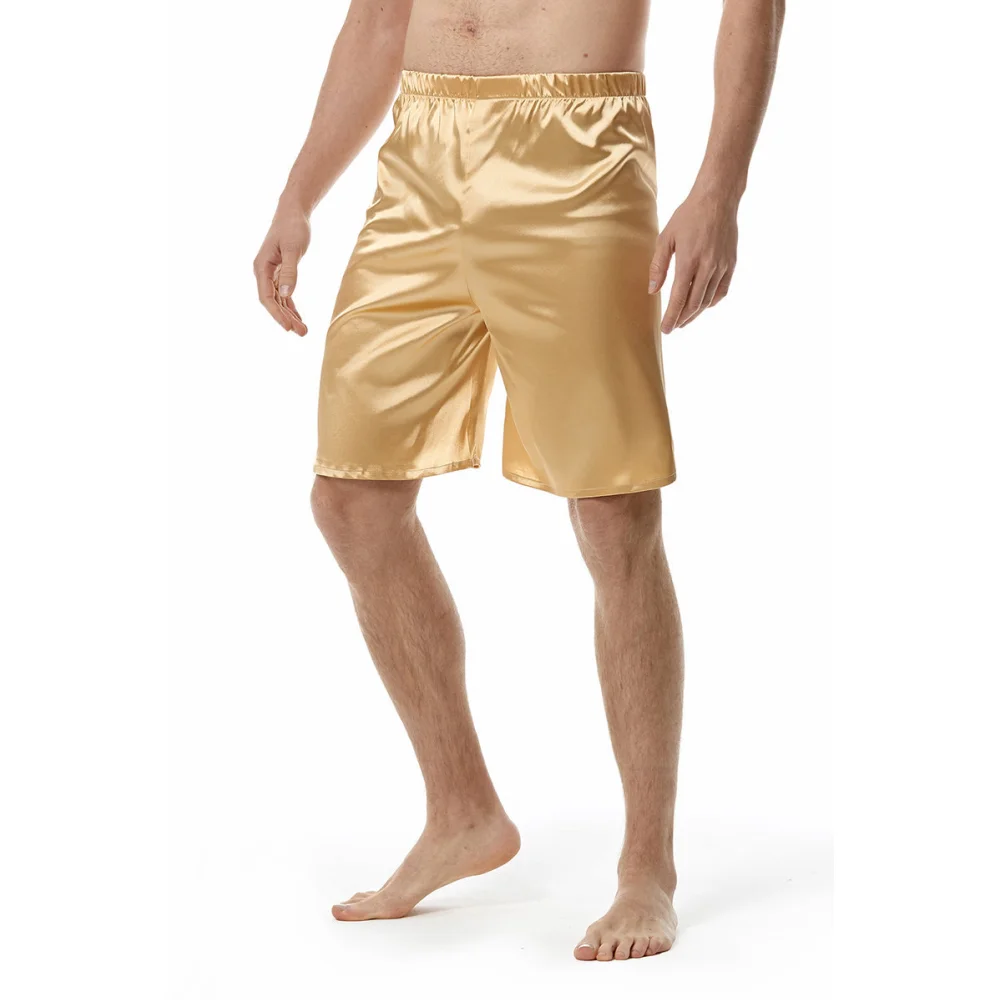 New Gold Silk Satin Sleep Pajama Short Pants Men Casual Smooth Comfortable Relaxed House PJs Sleep Bottoms Mens Lounge Underwear