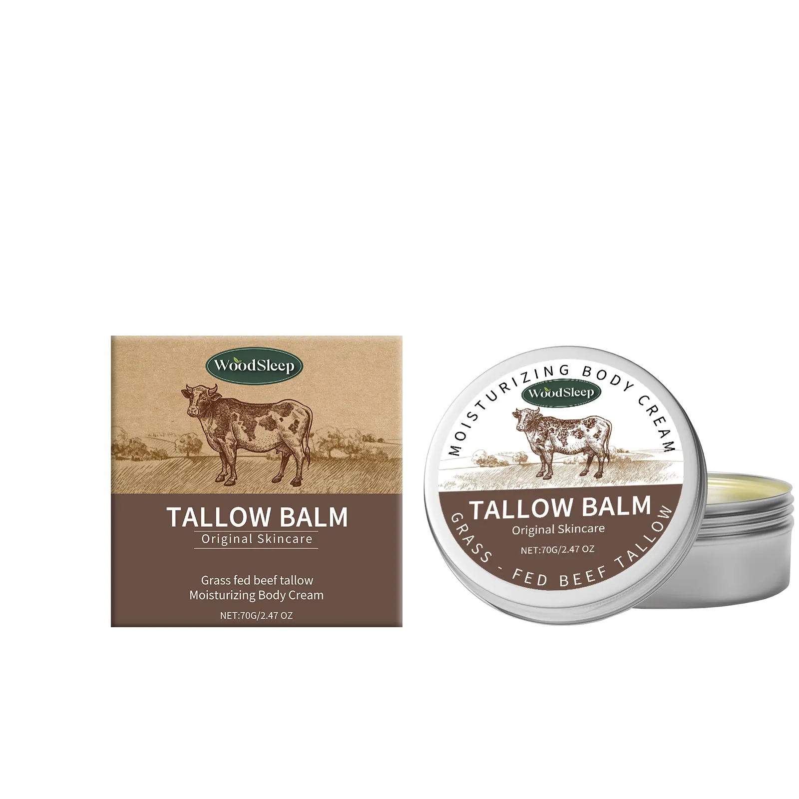 Woodsleep Grass Fed Beef Tallow Balm Tighten Skin Firming Rejuvenate Skin Barrier Repair Care Nourish Moisturizing Body Cream