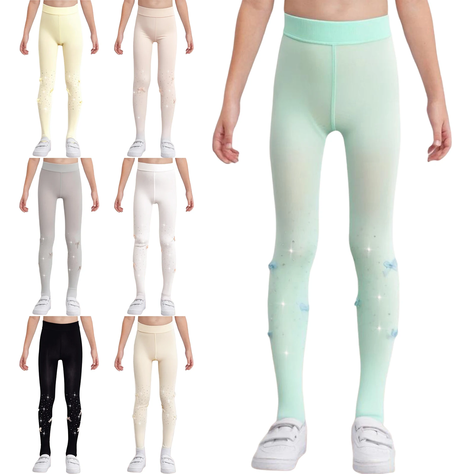Fashion Girl Tights Children's Mesh Sheer Stockings for Girls Kids Pantyhose Cute Bowknots Sparkling Rhinestone Footed Leggings