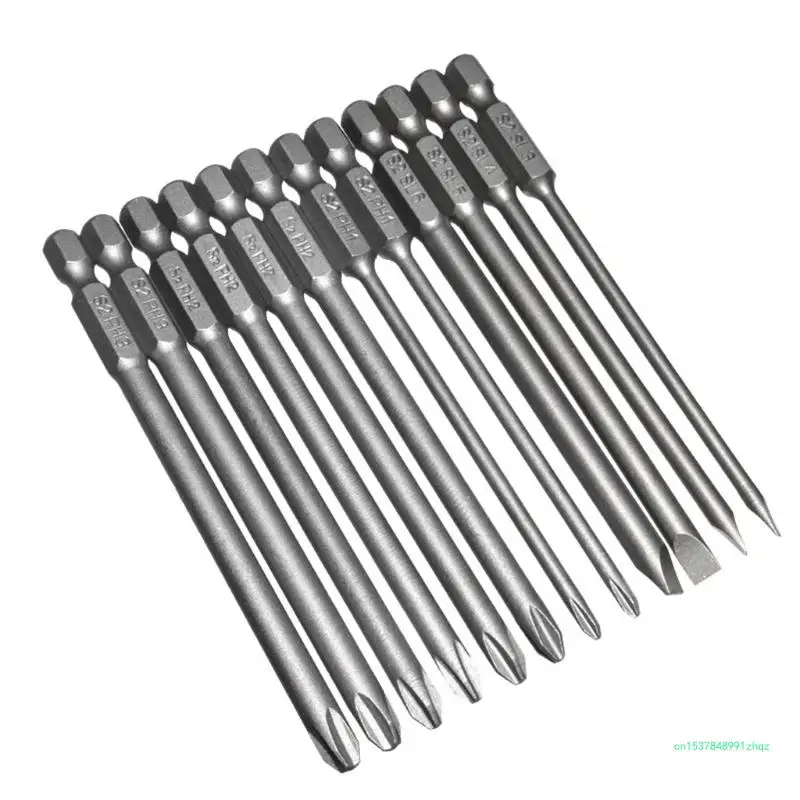 12pcs/set Alloy Steel Slotted Screwdriver Drill Bits for Head 100mm for Extra Long Hand Tools