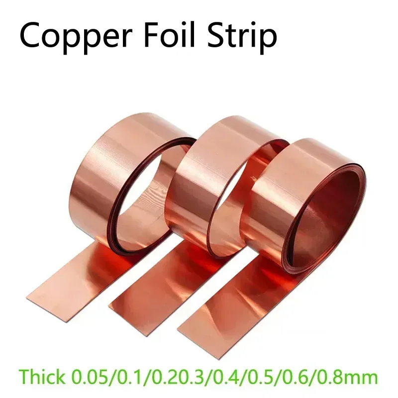 1M T2 Copper Foil Strip Thin Thick 0.05/0.1/0.2/0.3/0.4/0.5/0.6/0.8mm Red Copper Plate Sheet Narrow Strip Belt Width 5mm~80mm