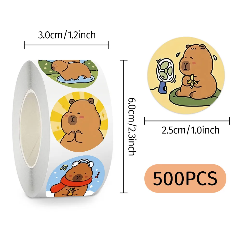 Capybara Design Roll Tape 500Pcs Per Roll Decorative Craft for Envelope Notebook Papery Pop Store
