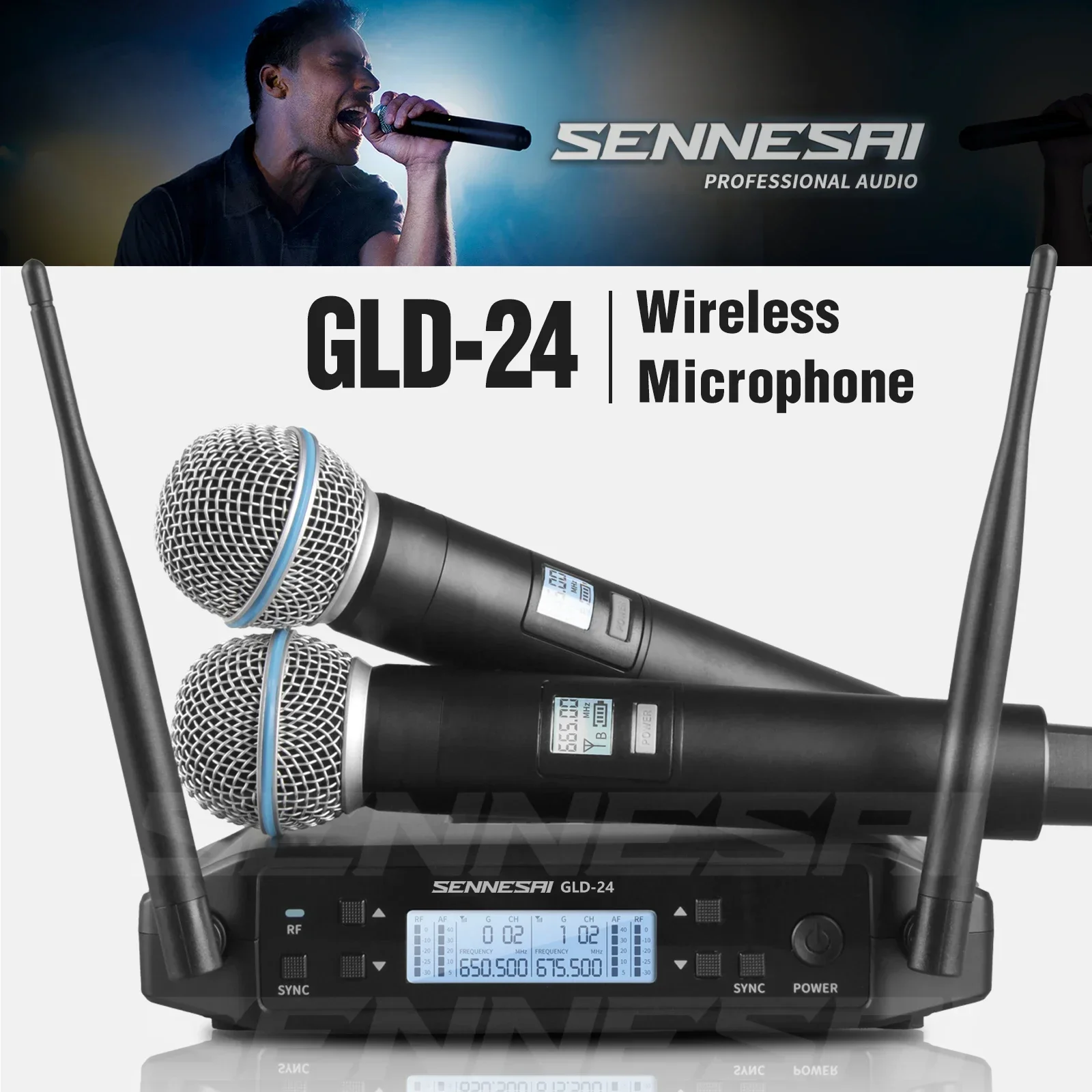 Nouveau! GLXD-24 Beta58 Touristes Professionnels Microphone Sans Fil Karaoké Système À Domicile Spectacles De Scène UHF ociamique 2 Canaux Déterminer