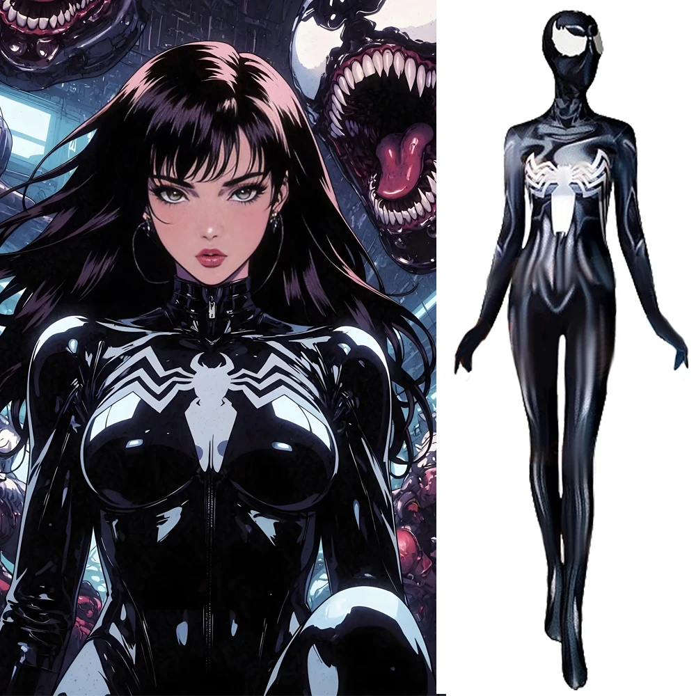 Disfraz de Venom para mujer, disfraz de Venom Anne Weying, trajes de spandex impresos en 3D, disfraz de superhéroe para mujer, disfraz de Halloween para mujer adulta