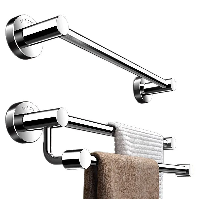 

304 stainless steel single and double bar towel rack non-drilling bathroom shelf brushed polishing bath towel hanging polishing