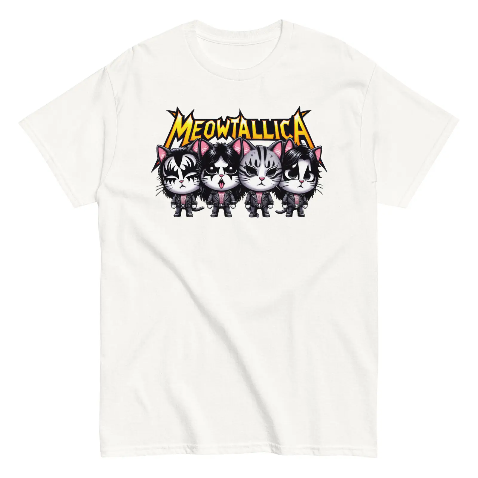 

Meowtallica Funny Rock Music Parody Cotton T-Shirt Music Fan Cat Lover Gift Tee