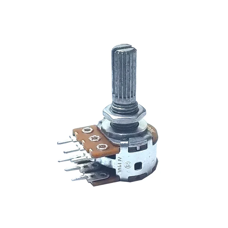 Taiwan1pcs ALPHA RK163  A100KX2 Audio Dual-unit Rotary Potentiometer 6Pins 20mm Flowers shaft