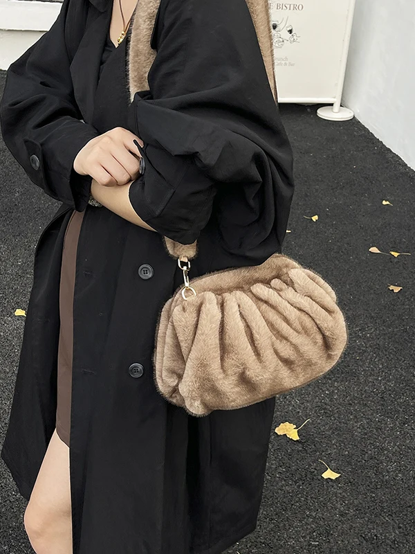 

Ele сложенная сумка-облако, женская осенне-зимняя сумка Plu под мышками, уникальная сумка на плечо с меховым зажимом для рта, сумка ell