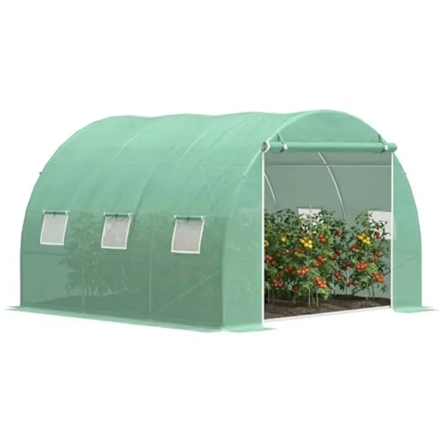 Walk-in Tunnel Hoop Greenhouse PE Cover Green for outdoor gardening, durable polyethylene material, vibrant green color, UV-res