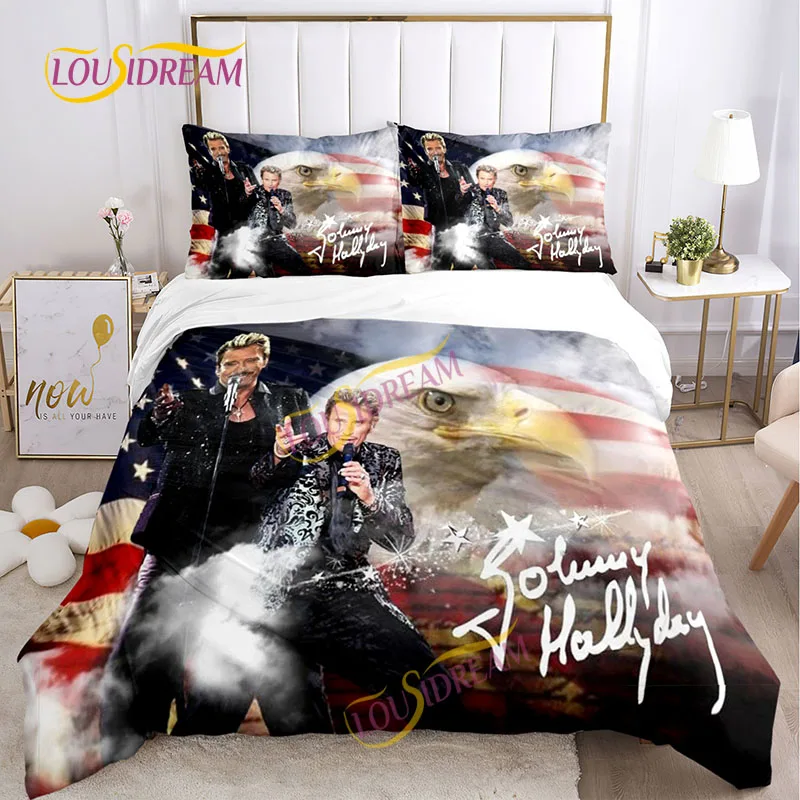 Johnny Hallyday Bedding Set DIY Music Style Fan gift Queen Size double Bed Queen Size Sheets duvet cover pillowcase