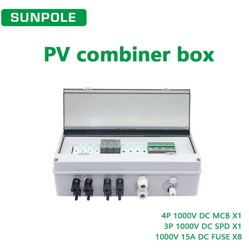 PV Combiner Box 4 Eingänge 1 Ausgang DC1000V Solar Photovoltaik mit Blitzschutzsicherung SPD MCB Wasserdichte Box IP65 18 Wege