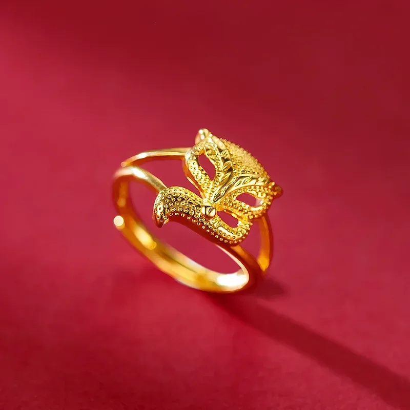 9999 Real Gold 24K Gold Ring Fox Ring Fox Fairy Pretty Cute Ladies Gift Wedding Jewelry Open Ring