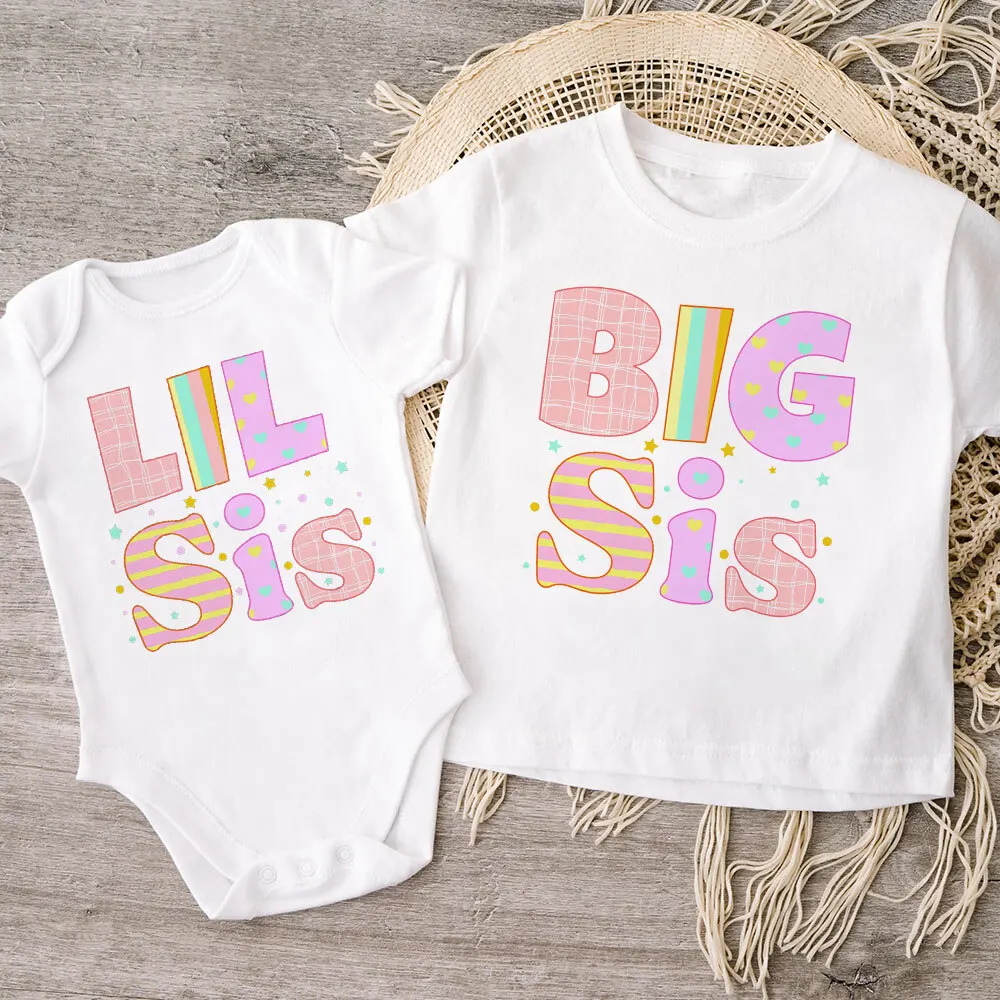 Big Sister Little Sister Family Matching Kids Clothes Short Sleeve T Shirt Baby Bodysuit Kid Jumpsuit Sisters Shirt and Bodysuit