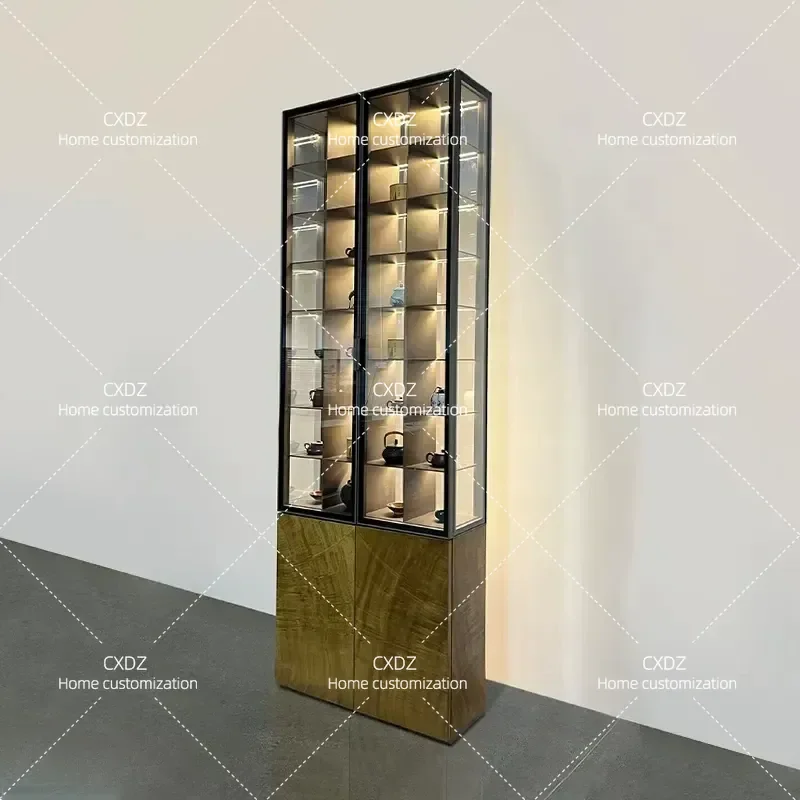 Modern Minimalist Display Cabinet Glass Door Shelf for Tea Set Teapot Wine Bottle Storage Simple Living Room Decor Furniture