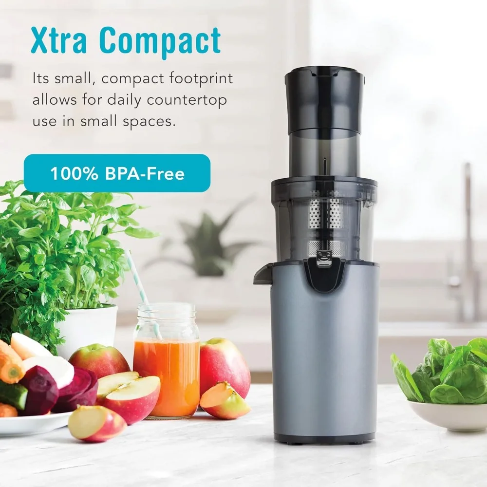 Haoyunma SJX-1 Eenvoudige Koude Pers Sapcentrifuge Met Xl-Toevoerparachute En Compacte, Grijze Verse Sap Draagbare Juicer Blender