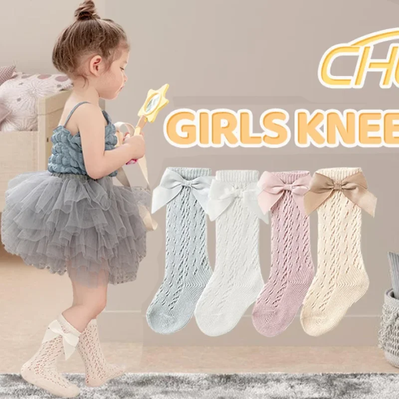Infants Thin Socks For Spring Summer Baby Girls Knee High Socks Toddler Bow Mesh Long Stocking Stockings