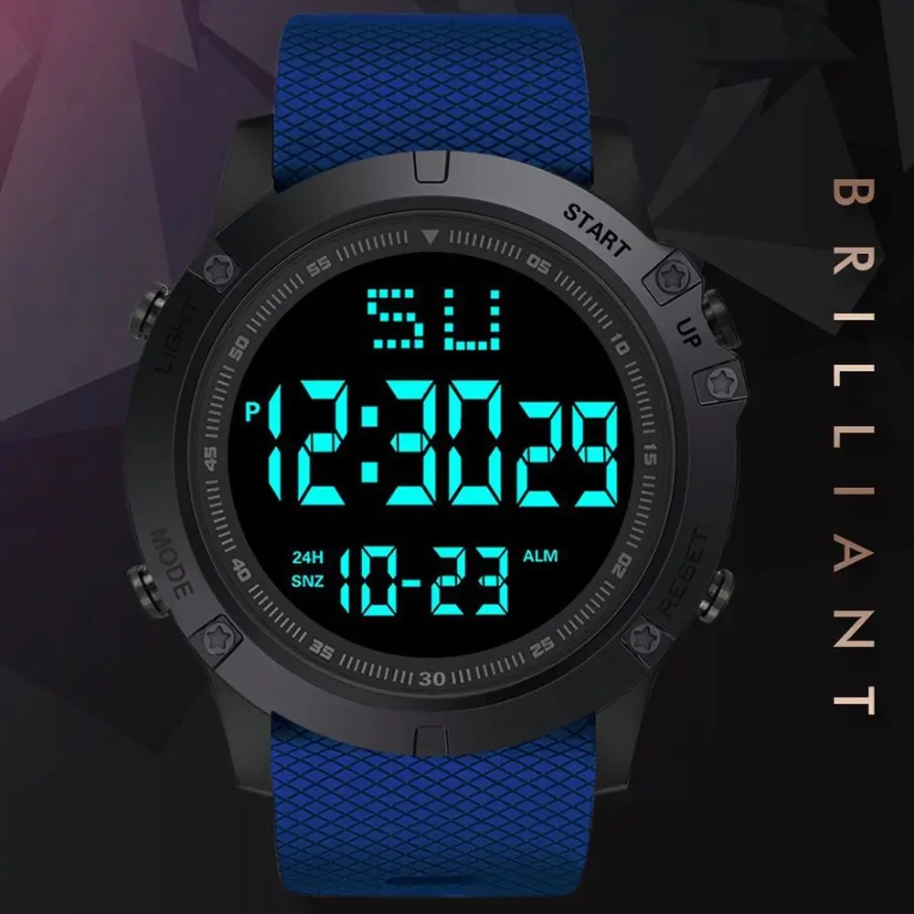 대형 다이얼 방수 스포츠 시계, 캐주얼 심플 남성 시계, LED 스크린 다기능 손목시계 스포츠