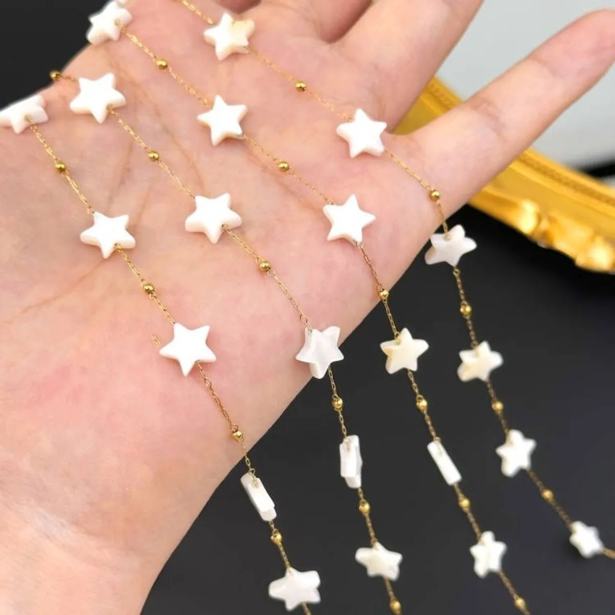 Mother of Pearl White Star Chain Stainless Steel High Colorfast for DIY Bracelet Necklace Accessory