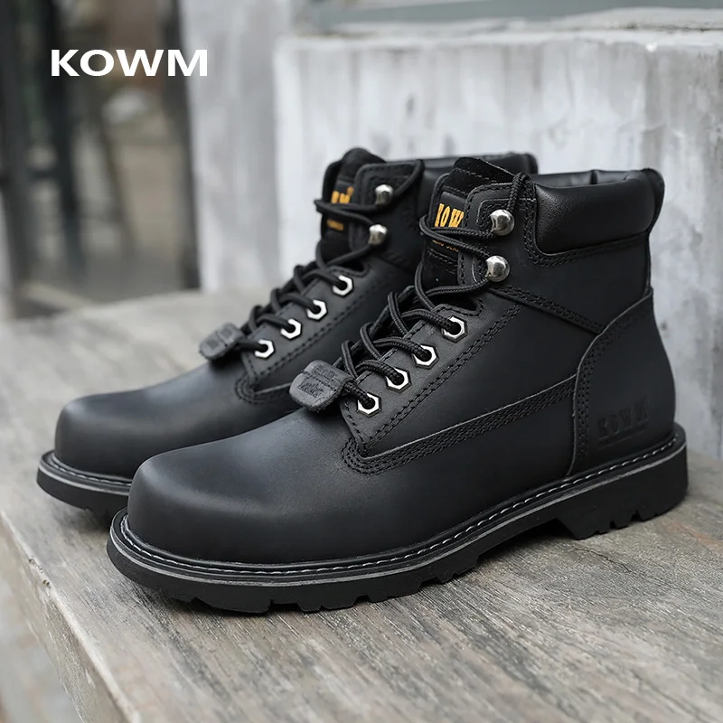 KOWM Cowhide Hiking Shoes Men Waterproof Desert Combat Ankle Boots Motorcycle boots travel sneakers Male Tactical Hunting Boots