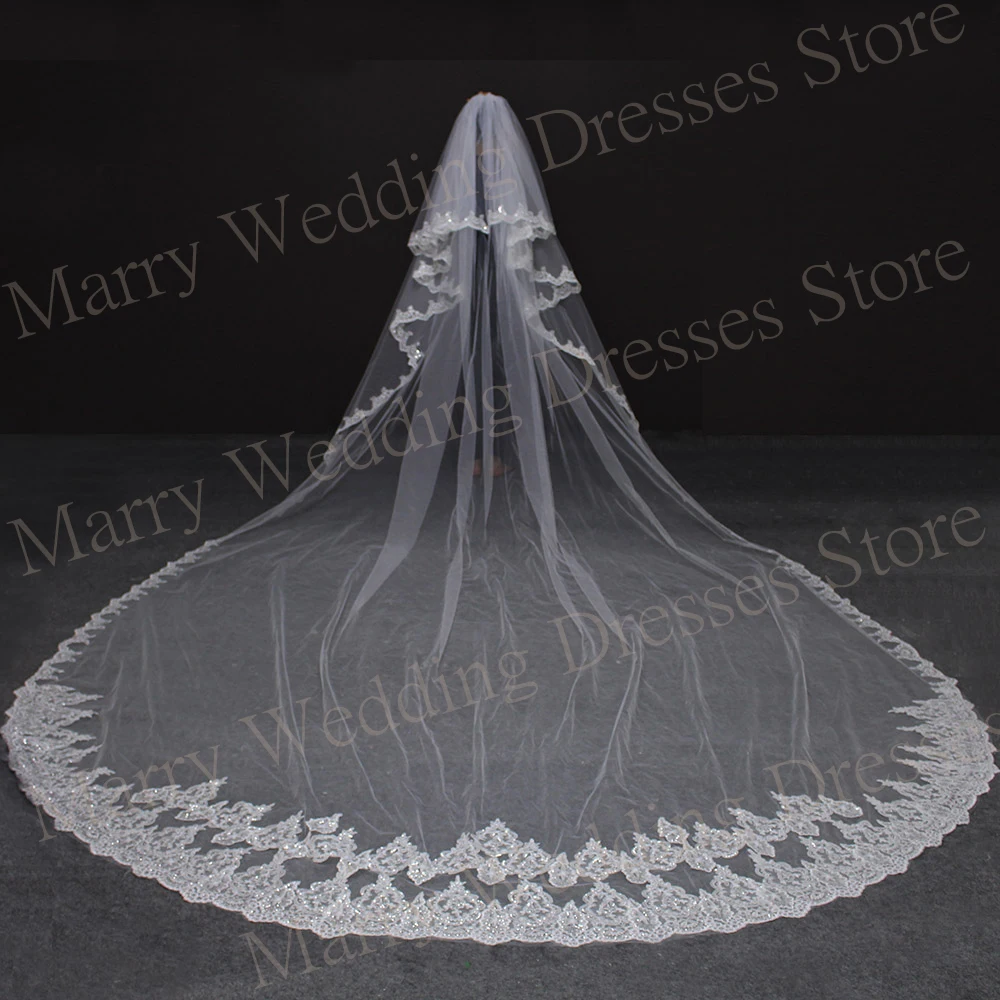 2024 Charming Sparkling Women's Wedding Veil High Quality Lace Appliques Bridal Veil Beautiful Graceful Velo De Novia Elegante