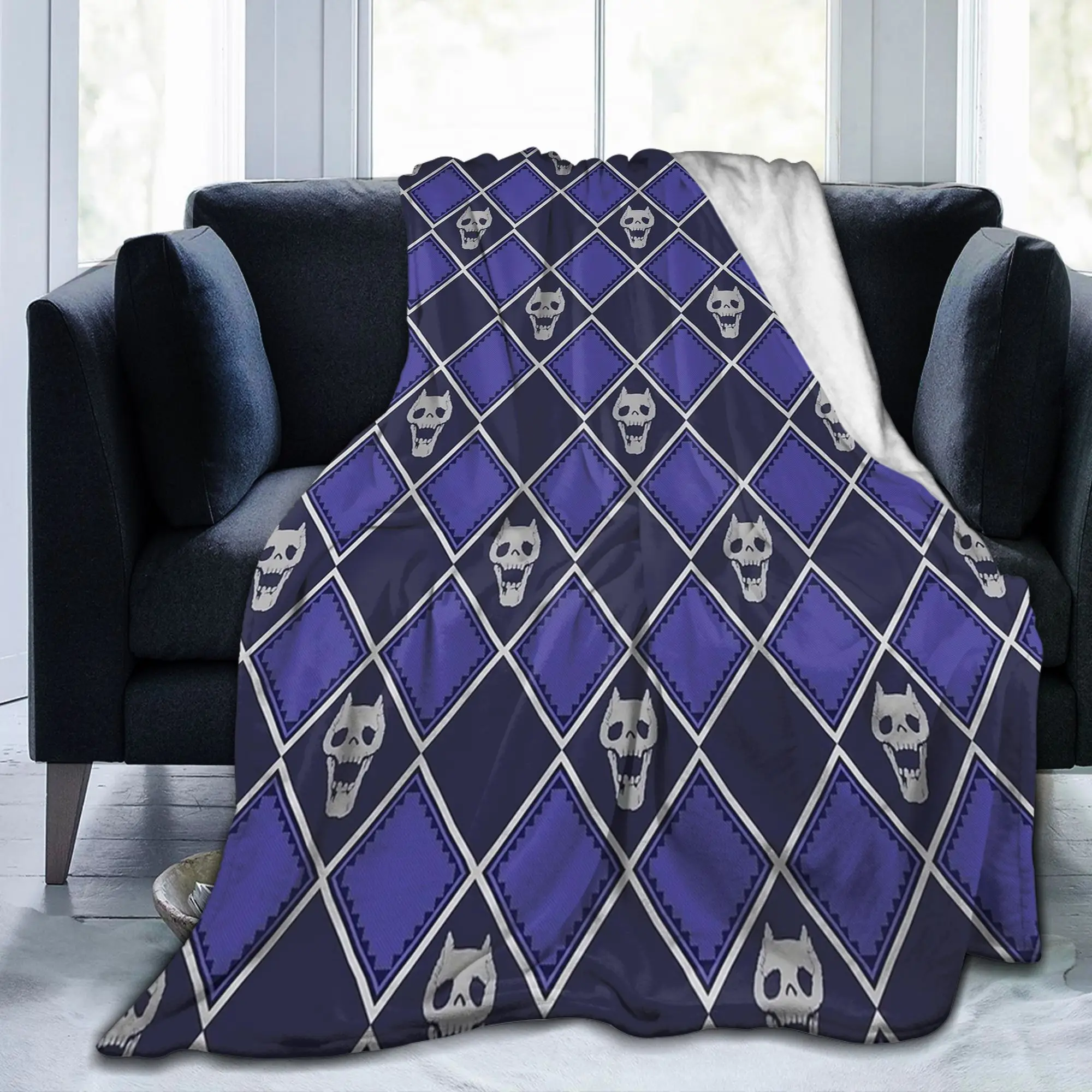 JOJOs Bizarre Adventure Blanket Japanese Anime Argyle Check Plush Funny Warm Throw Blankets for Bed Sofa All Season