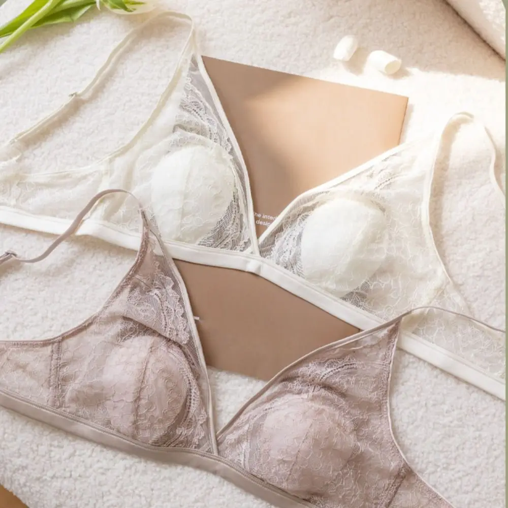 Lace Mesh Wireless Deep V Bra Transparent Anti-sagging Brassiere for Women Adjustable Shockproof Push Up Underwear Girls