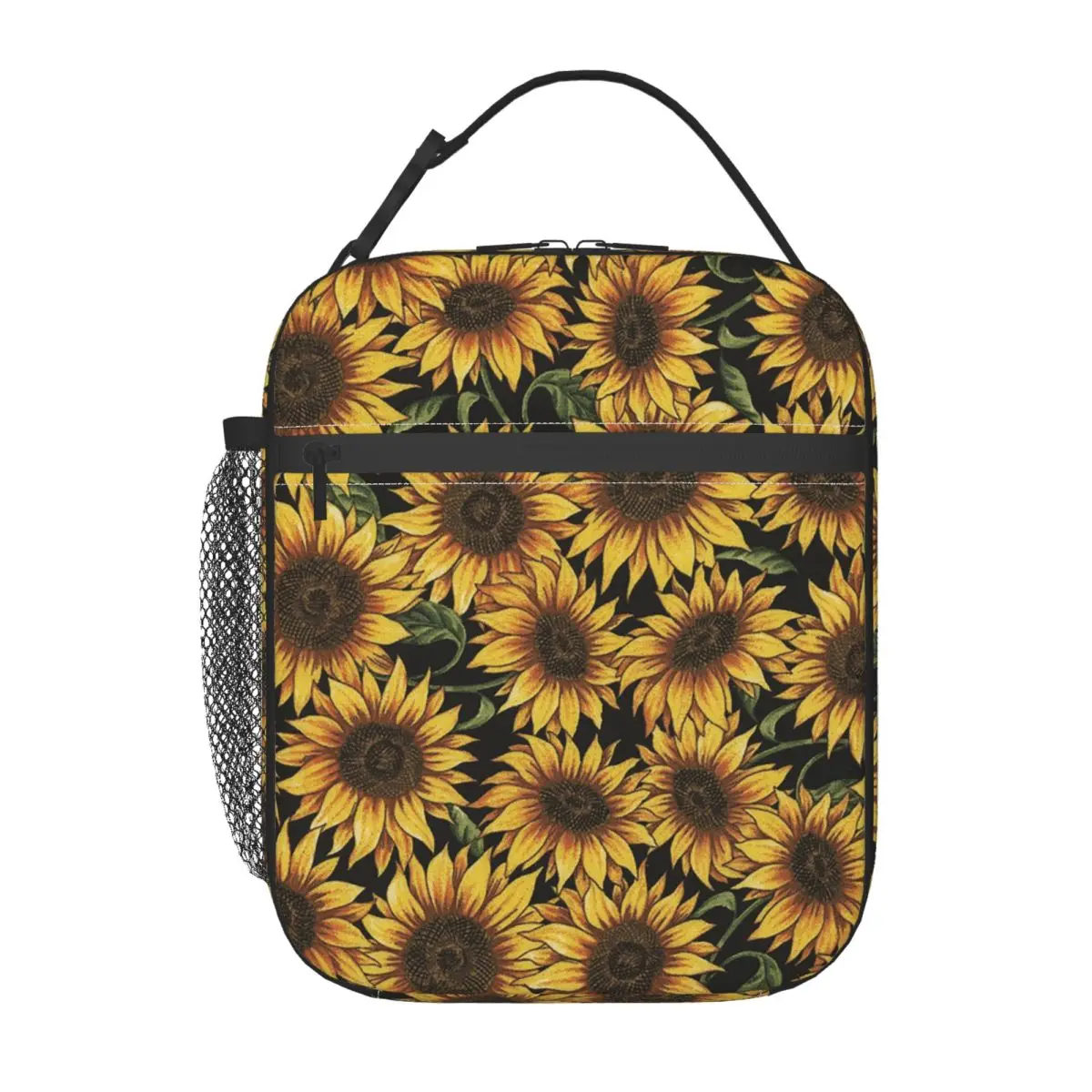 Vintage Sunflower Flowers Pattern Insulated Lunch Bag for Women Children Leakproof Food Boxes Thermal Lunch Box Tote