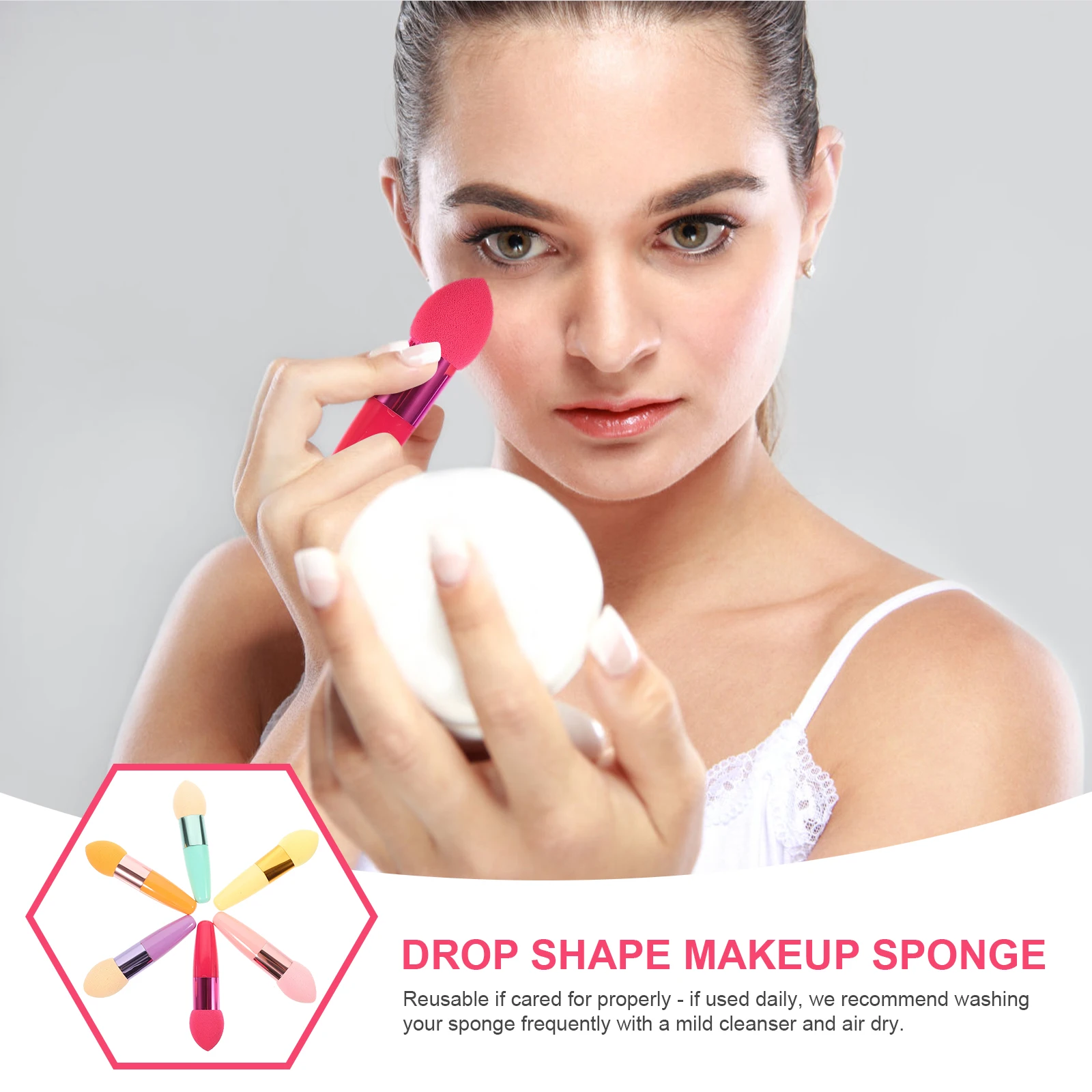 

3pc Water Droplet Sponge 10.5Cm Red+Blue+Skin Reusable Makeup Applicator Lollipop Brush For Foundation Cream