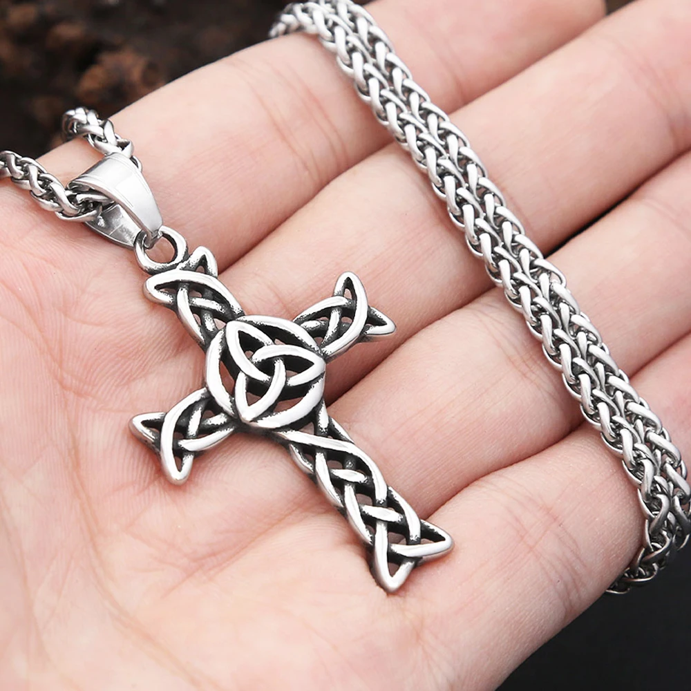 Vintage Punk Stainless Steel Cross Pendant Necklace Nordic Fashion Viking Celtics Knot Necklaces Male Amulet Jewelry Wholesale