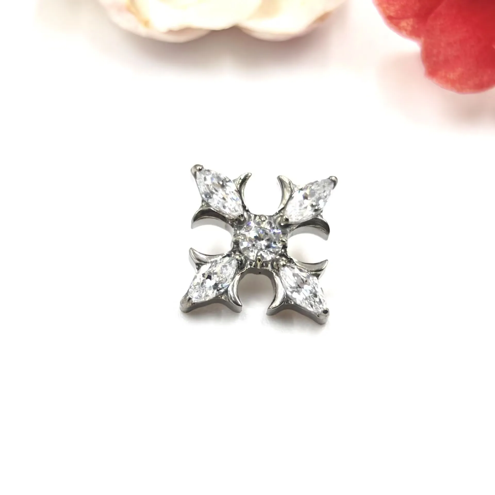 Titanium ASTM F136 Marquise Cross Lab Piercing Punk Lobe Ear Studs Flat Internal Thread Labret Nose Studs Piercing Body Jewelry