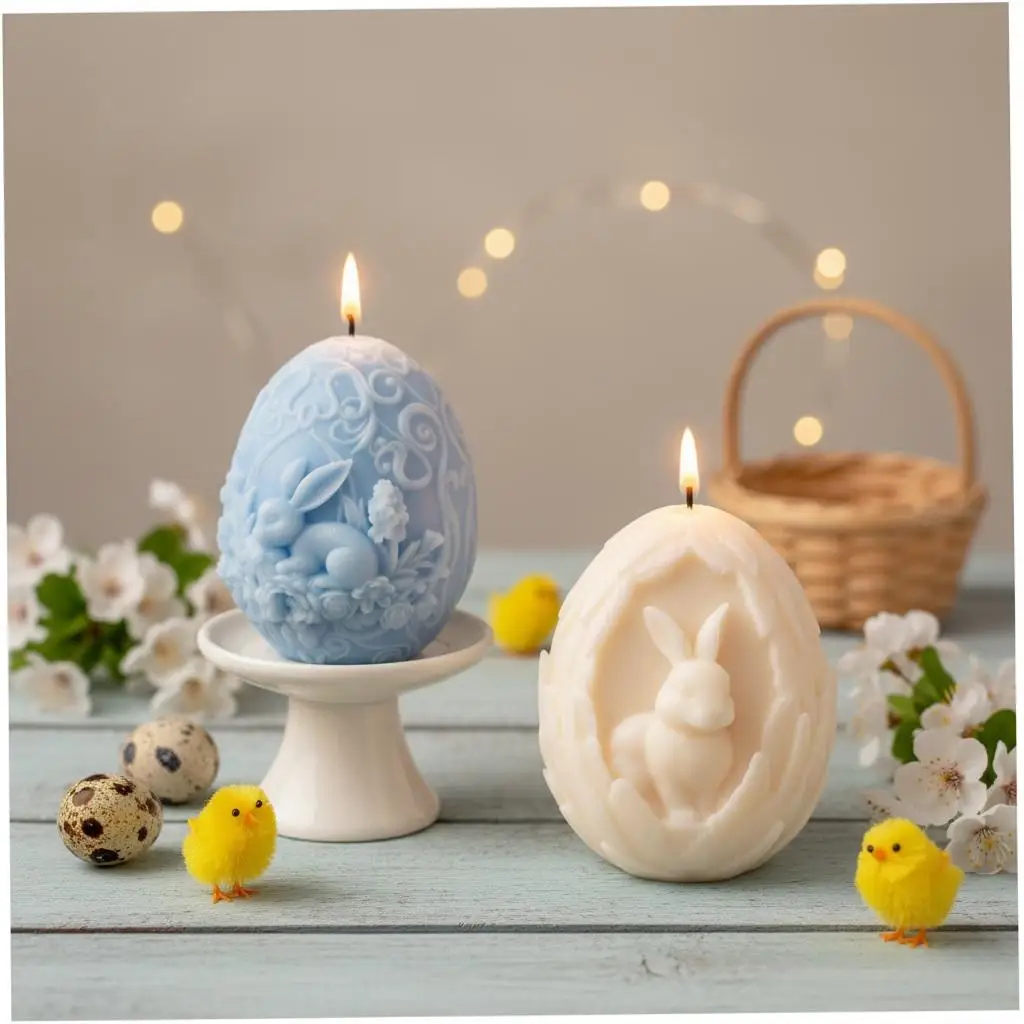 

2 шт./1 шт. [Пасхальные декоративные подарки] Силиконовая форма для пасхальных яиц и кроликов, совместимая с формами для изготовления свечей - многоразовые формы для свечей своими руками