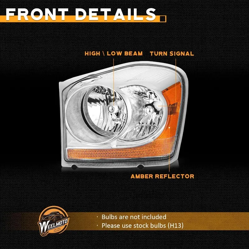 2004-2005年式デュランゴ用ハロゲンヘッドライト、ヘッドライトアセンブリペア交換、04-05年式デュランゴ用クロームハウジング